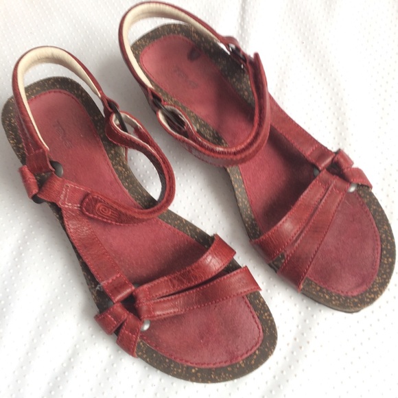 teva red leather sandals
